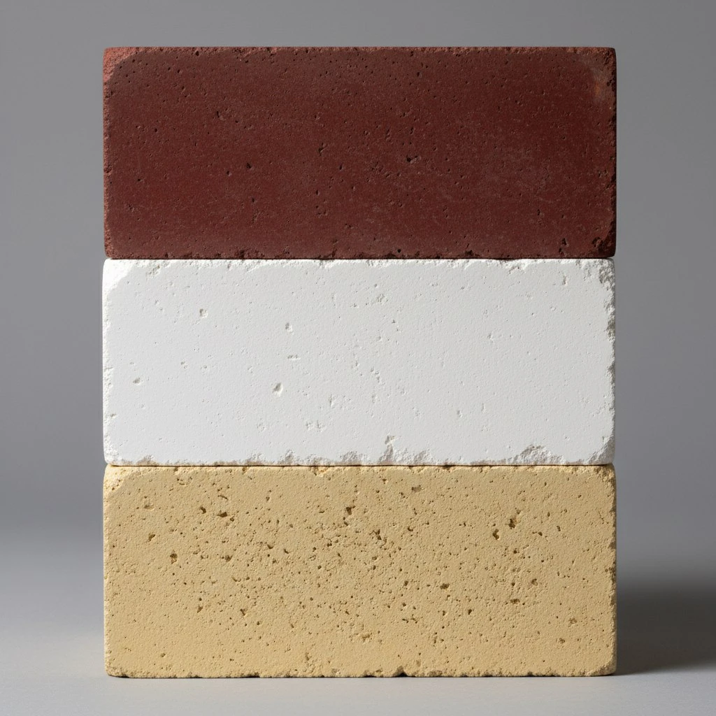 стопка различных видов огнеупорных кирпичей