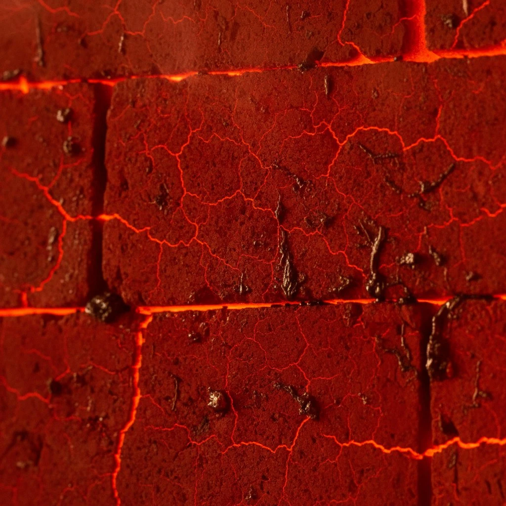 Раскаленная докрасна внутренняя стенка промышленной печи