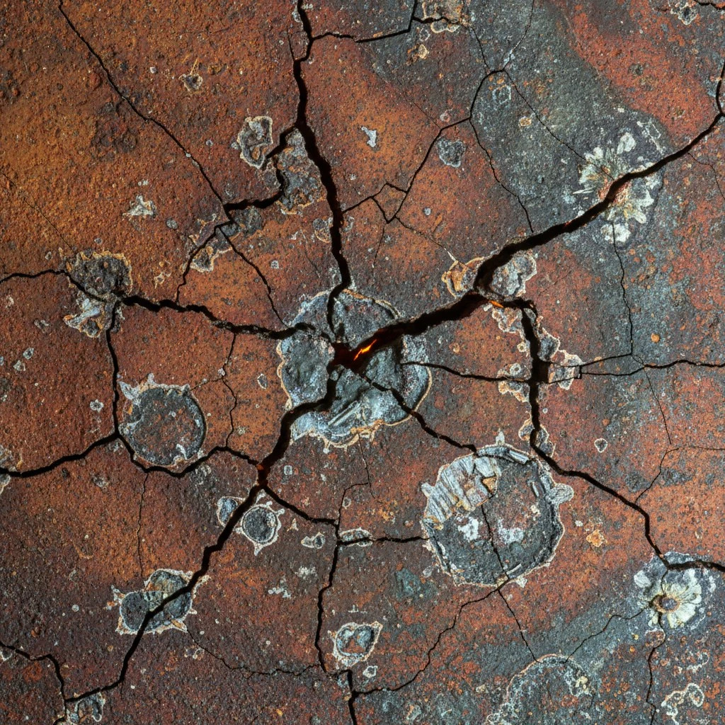 трещины на огнеупорной футеровке и следы химической коррозии